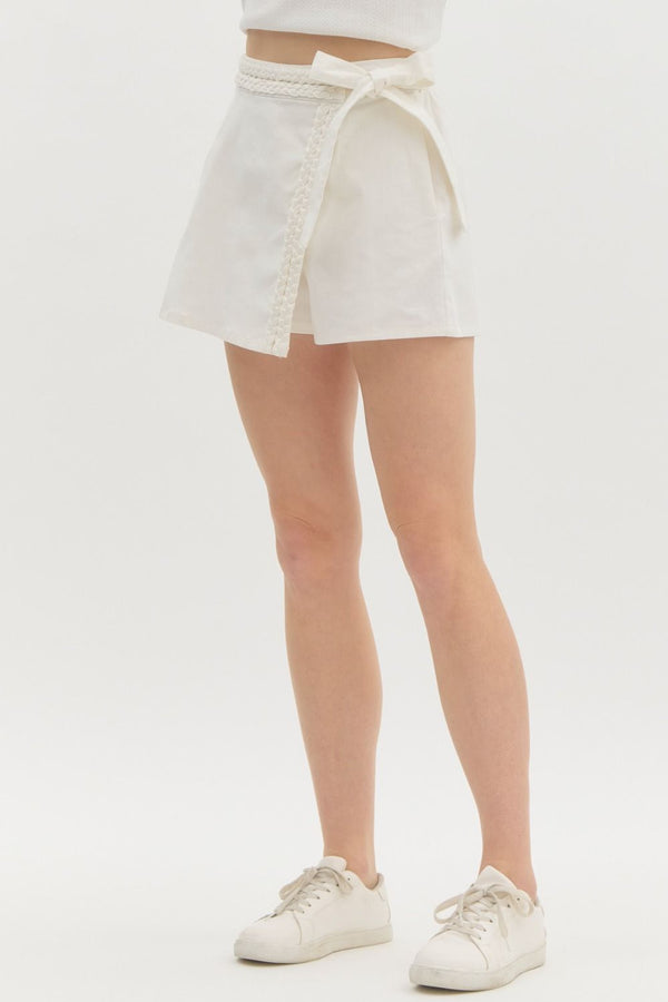 Braided Denim Skort White