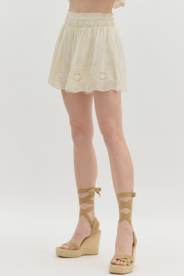 Cream Eyelet Shorts