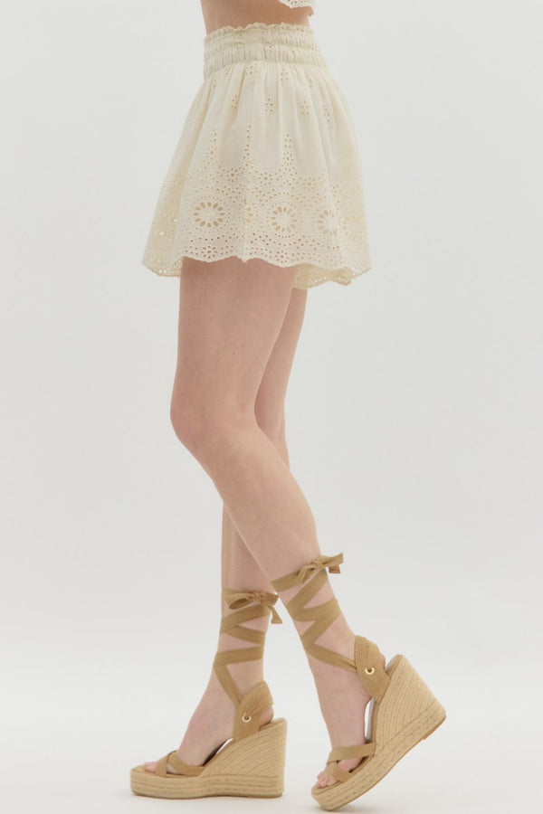 Cream Eyelet Shorts