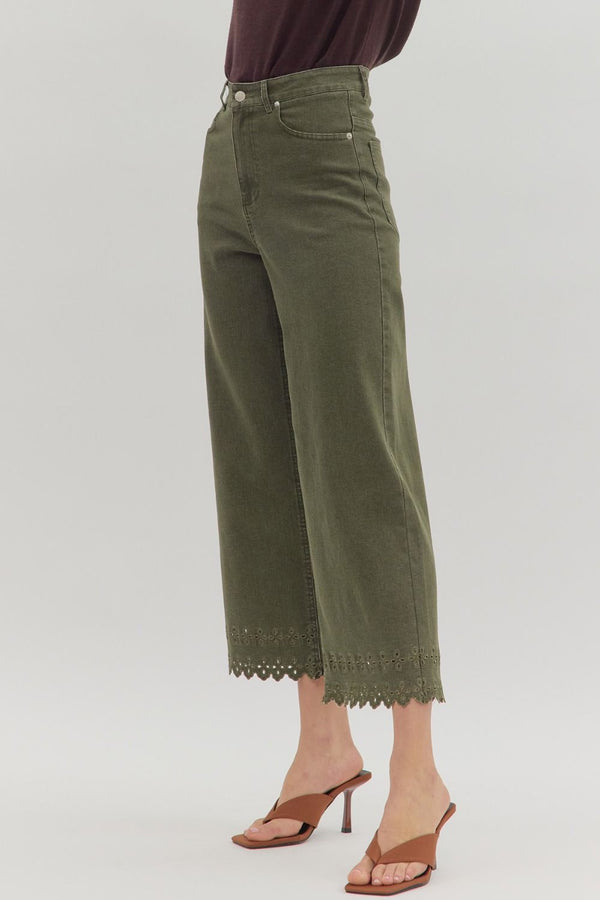Days With You Embroidery Detail Pants - Olive