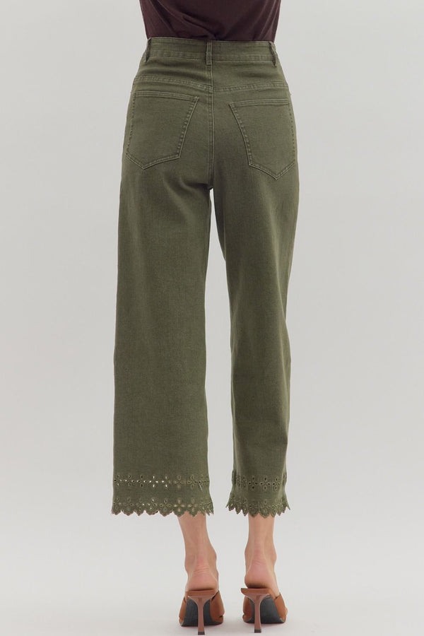 Days With You Embroidery Detail Pants - Olive