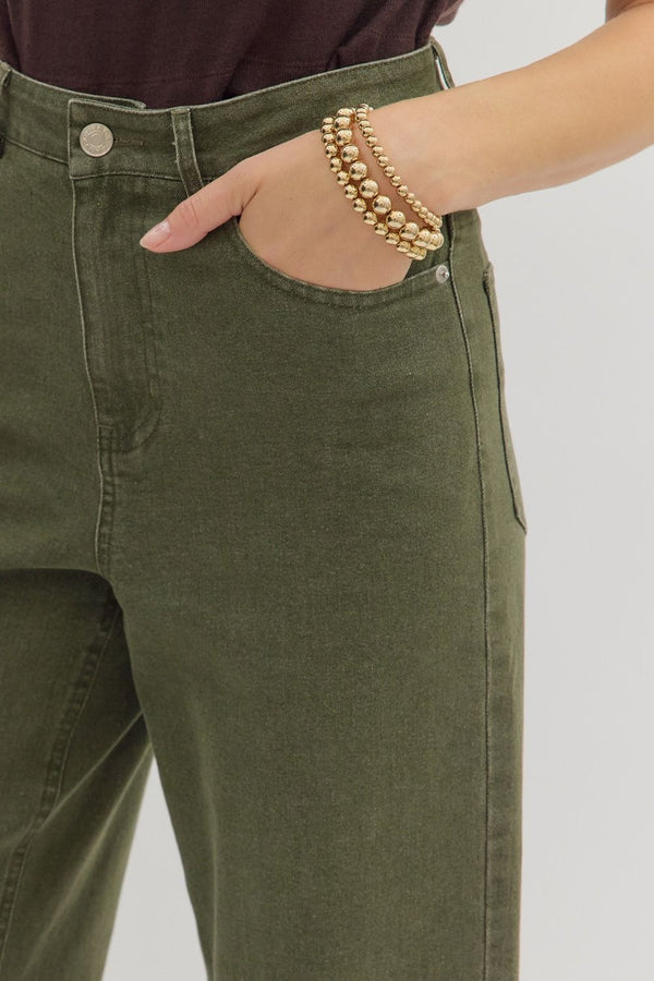 Days With You Embroidery Detail Pants - Olive