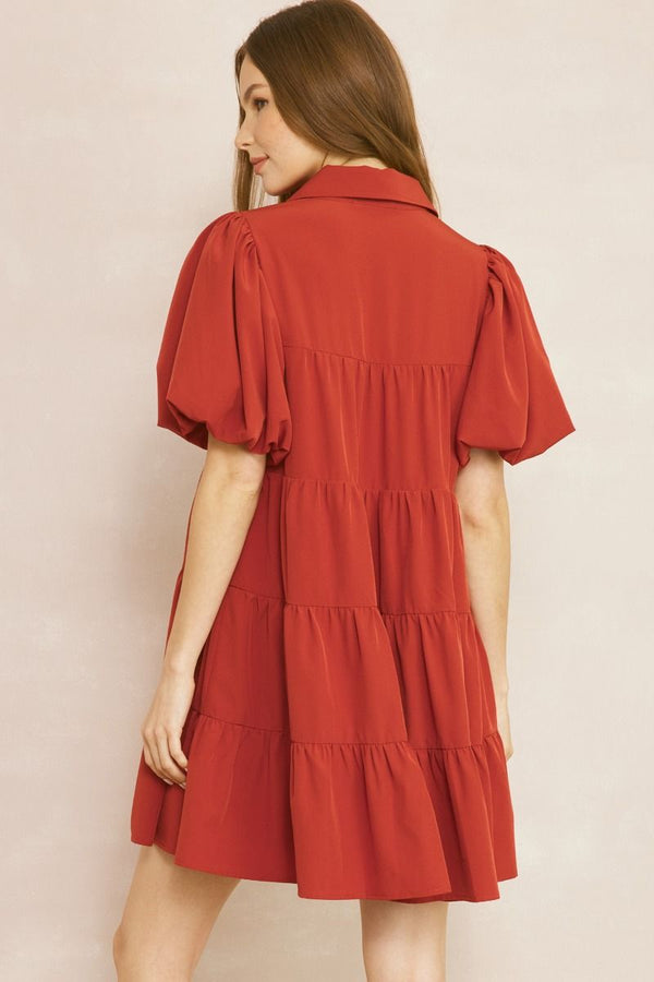 Thought About It Puff Sleeve Ruffle Dress - Rust