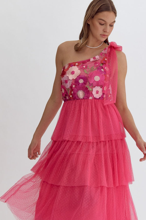 Showing Your Colors Floral Dress - Hot Pink