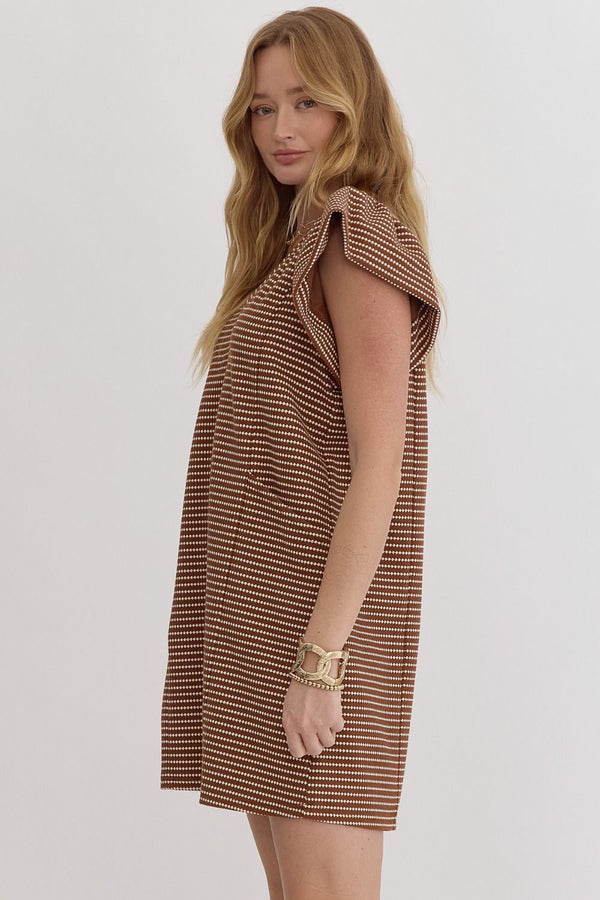 Autumn Mocha Textured Striped Dress
