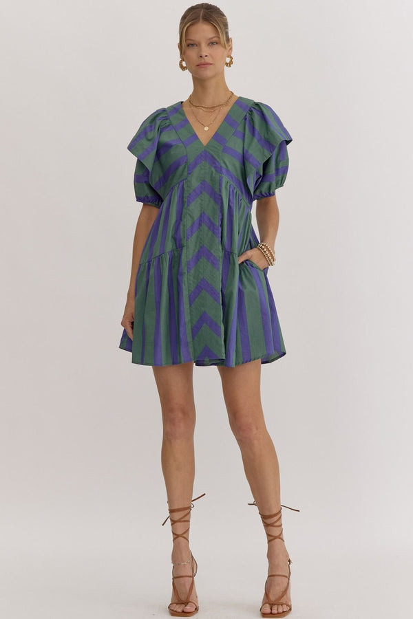 Caught In The Moment Stripe Dress- Green and Blue