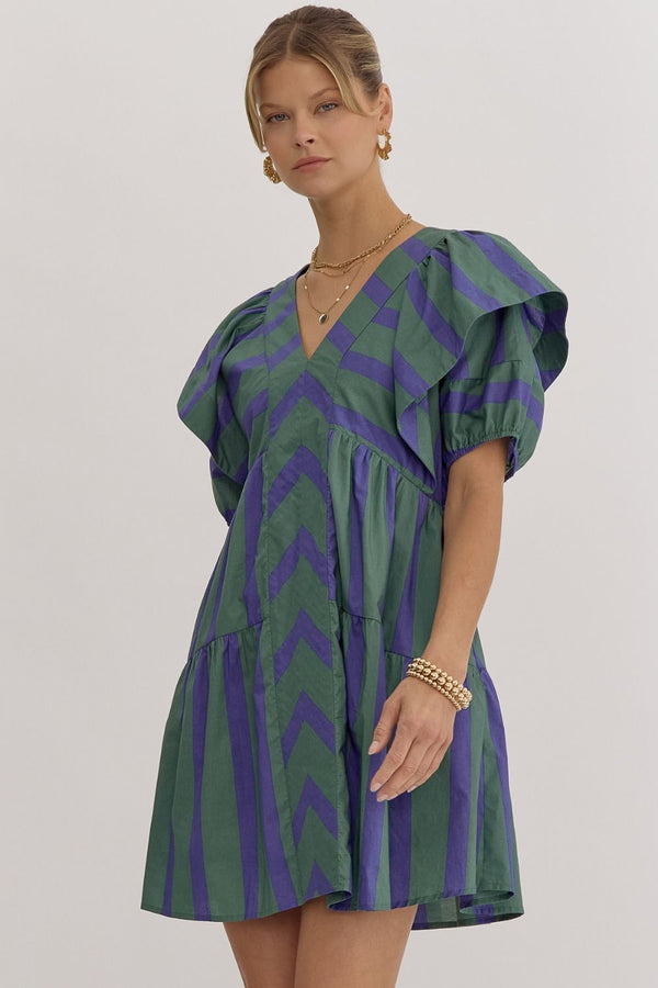 Caught In The Moment Stripe Dress- Green and Blue