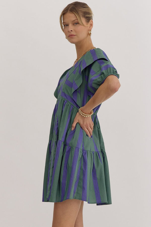 Caught In The Moment Stripe Dress- Green and Blue