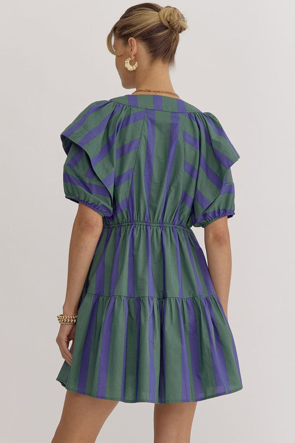 Caught In The Moment Stripe Dress- Green and Blue