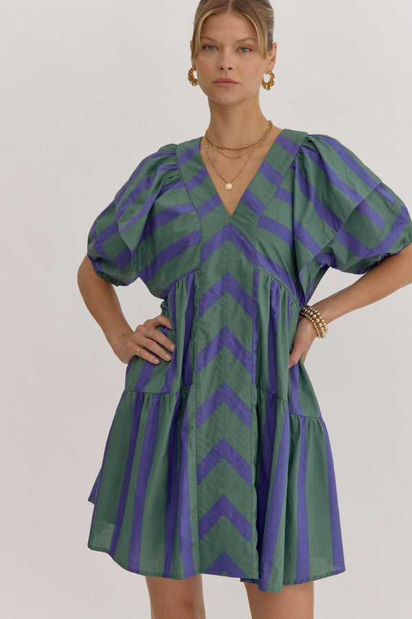 Caught In The Moment Stripe Dress- Green and Blue