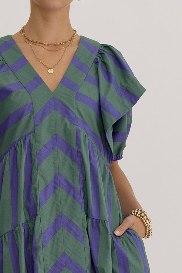 Caught In The Moment Stripe Dress- Green and Blue