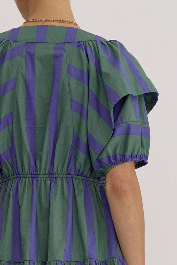 Caught In The Moment Stripe Dress- Green and Blue
