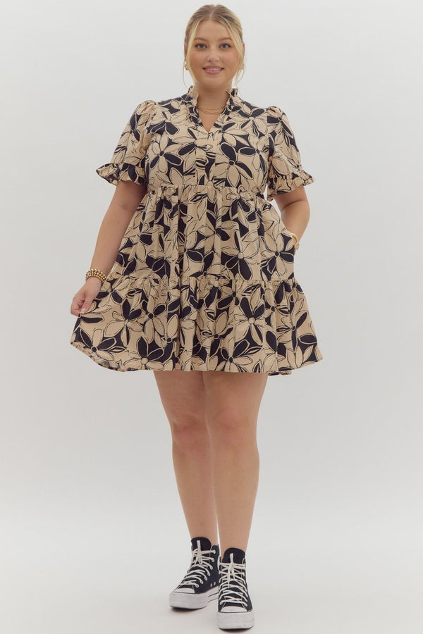 Meadows of Love Flower Dress Taupe | Plus Size |