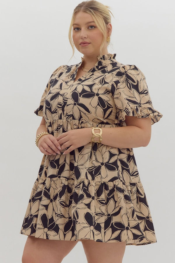 Meadows of Love Flower Dress Taupe | Plus Size |