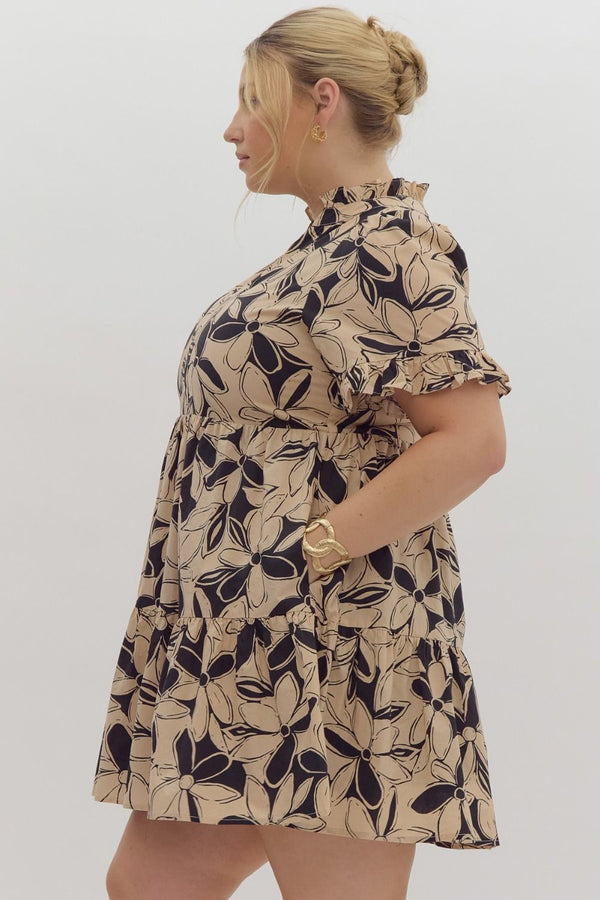 Meadows of Love Flower Dress Taupe | Plus Size |