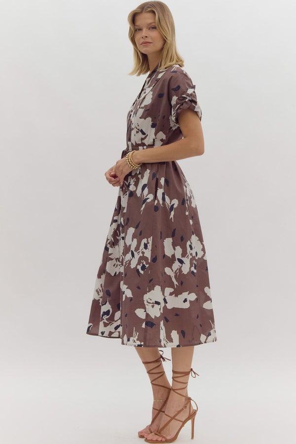 Espresso Color Abstract Pattern Dress