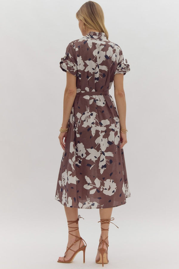 Espresso Color Abstract Pattern Dress