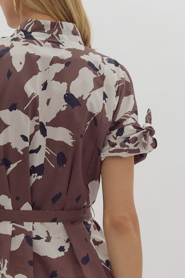 Espresso Color Abstract Pattern Dress