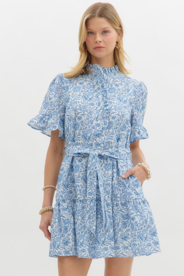 Blue and White Floral Dress
