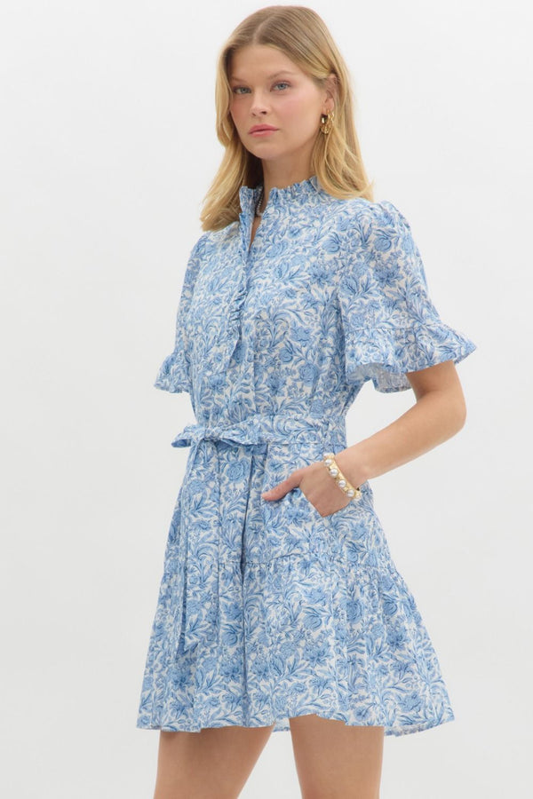 Blue and White Floral Dress