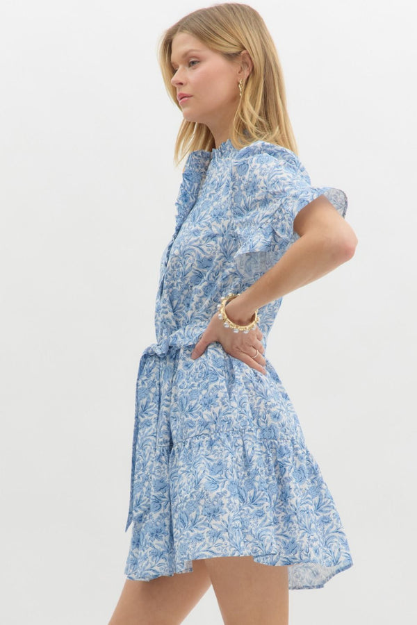 Blue and White Floral Dress