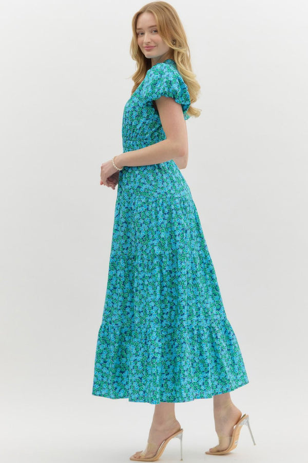 Meadow Mist Blue Green Floral Maxi Dress