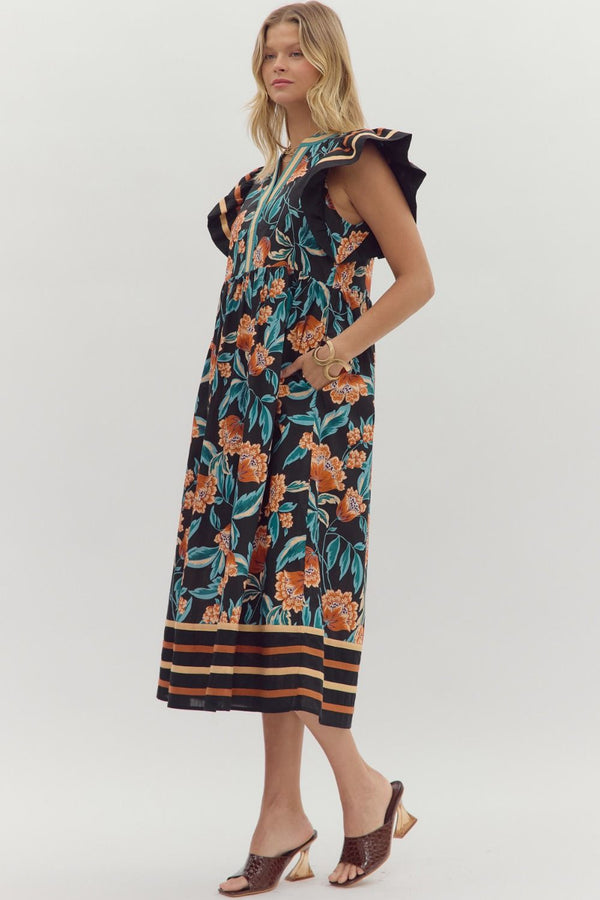 Into the Breeze Black Rust and Blue Midi