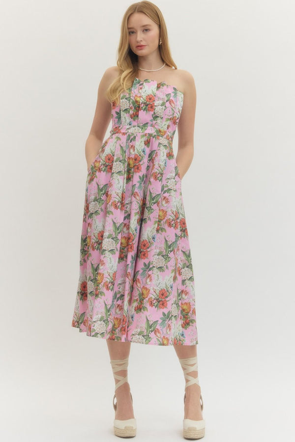 The Blushing Garden Strapless Midi