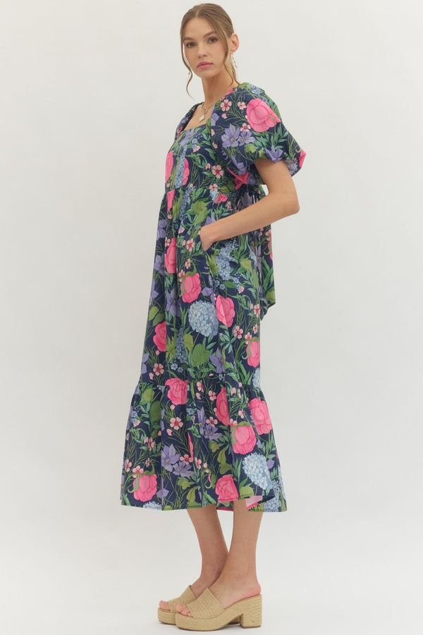Beauty in a Bow Floral Dress Navy