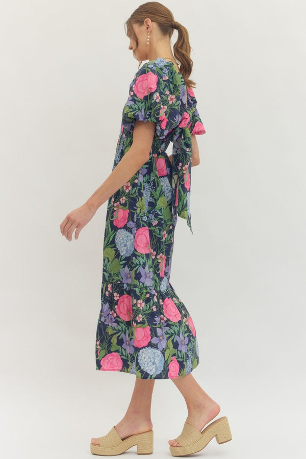 Beauty in a Bow Floral Dress Navy