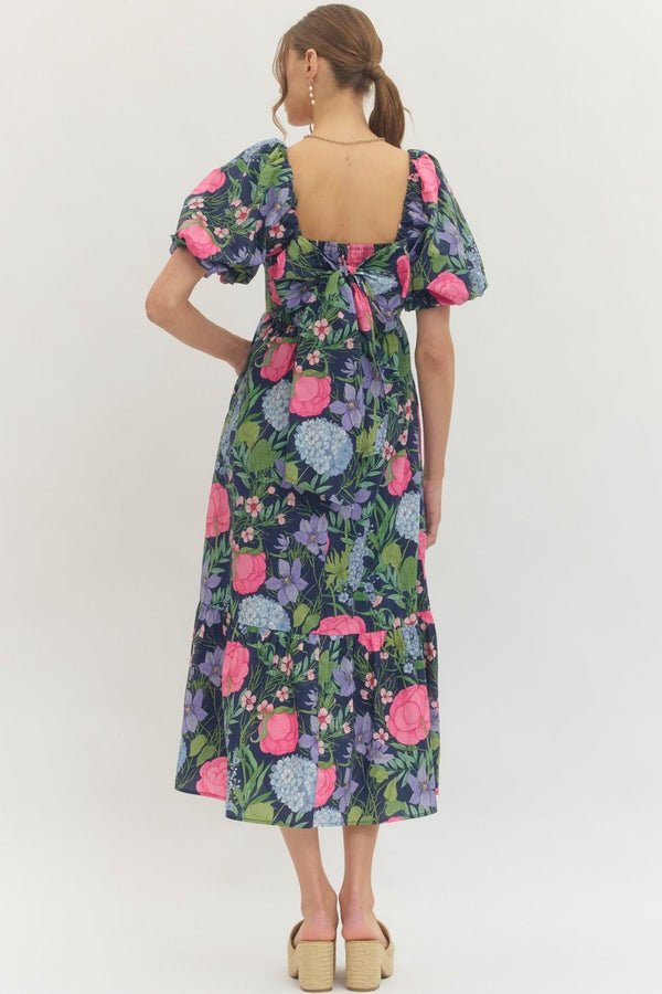 Beauty in a Bow Floral Dress Navy