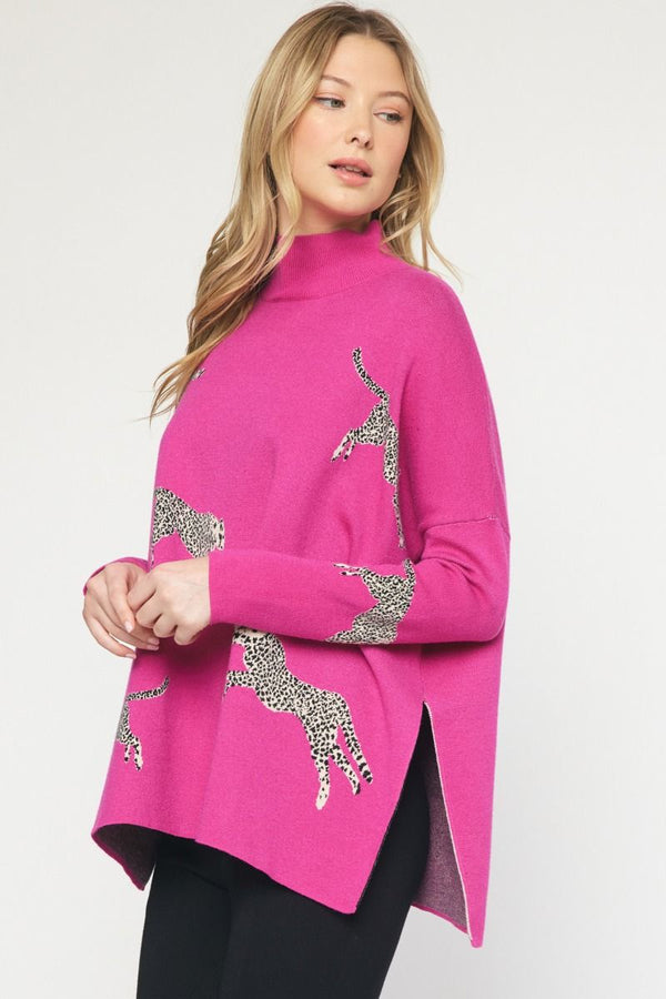 Cheetah Mock Neck Sweater - Various Colors and Plus!