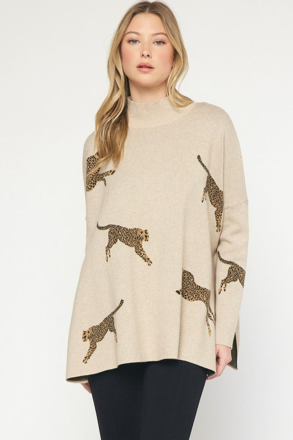 Cheetah Mock Neck Sweater - Various Colors and Plus!