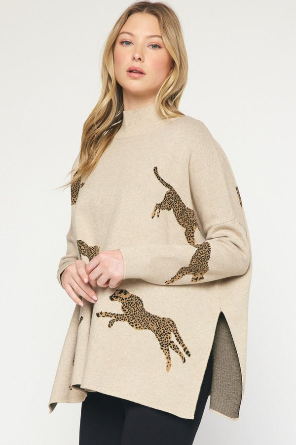 Cheetah Mock Neck Sweater - Various Colors and Plus!