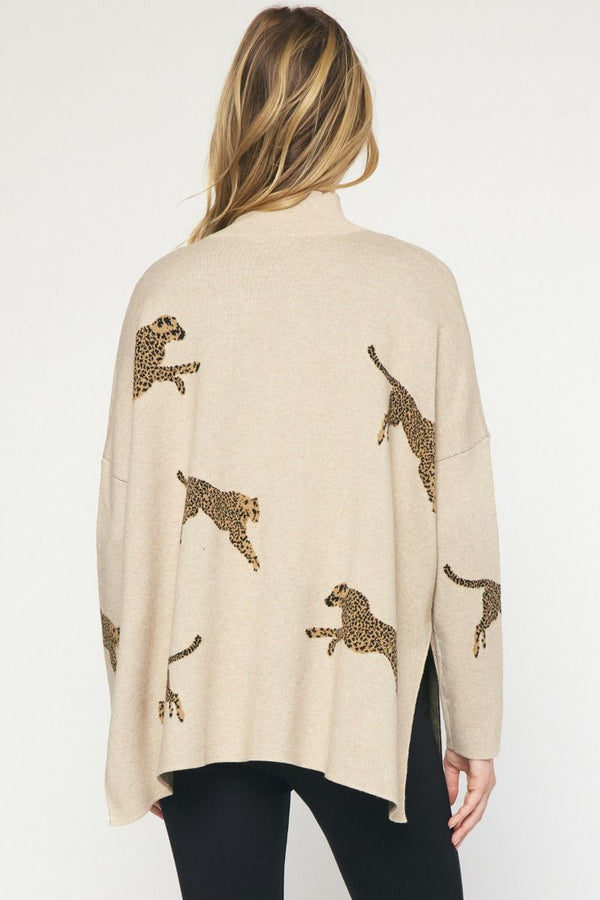 Cheetah Mock Neck Sweater - Various Colors and Plus!