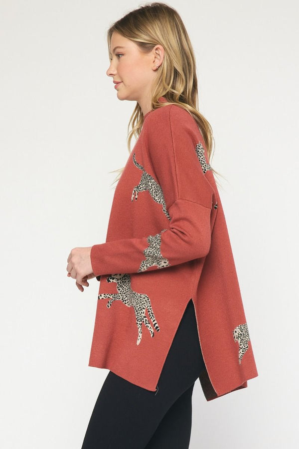 Cheetah Mock Neck Sweater - Various Colors and Plus!