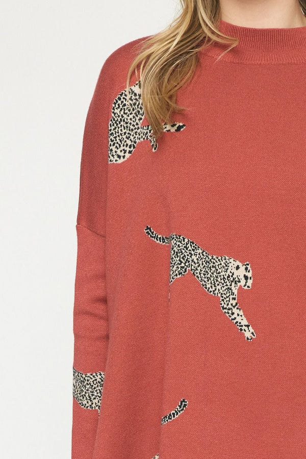 Cheetah Mock Neck Sweater - Various Colors and Plus!