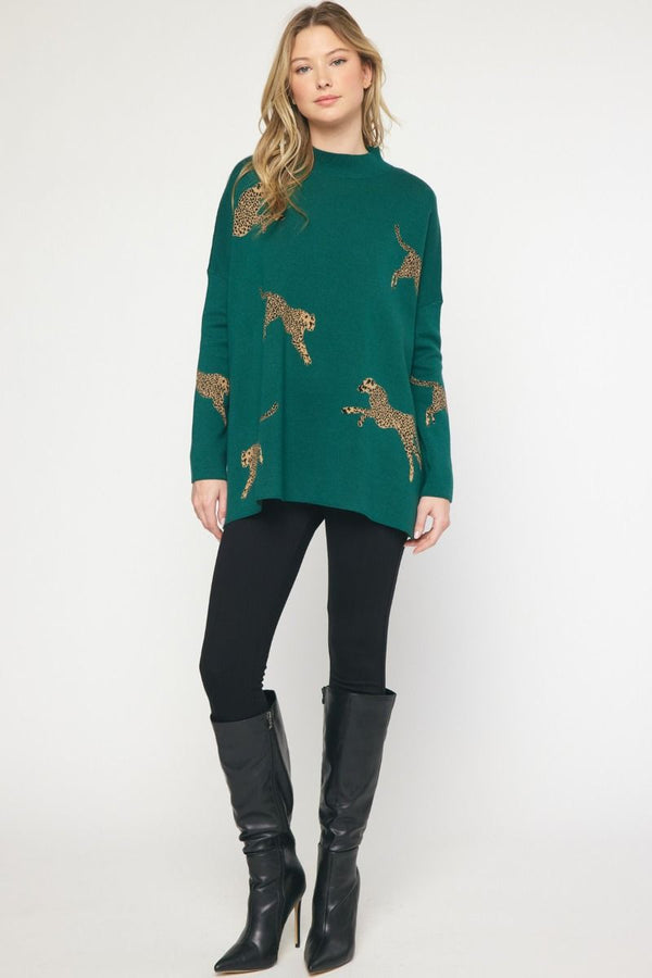 Cheetah Mock Neck Sweater - Various Colors and Plus!