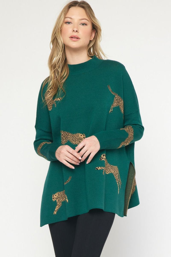 Cheetah Mock Neck Sweater - Various Colors and Plus!
