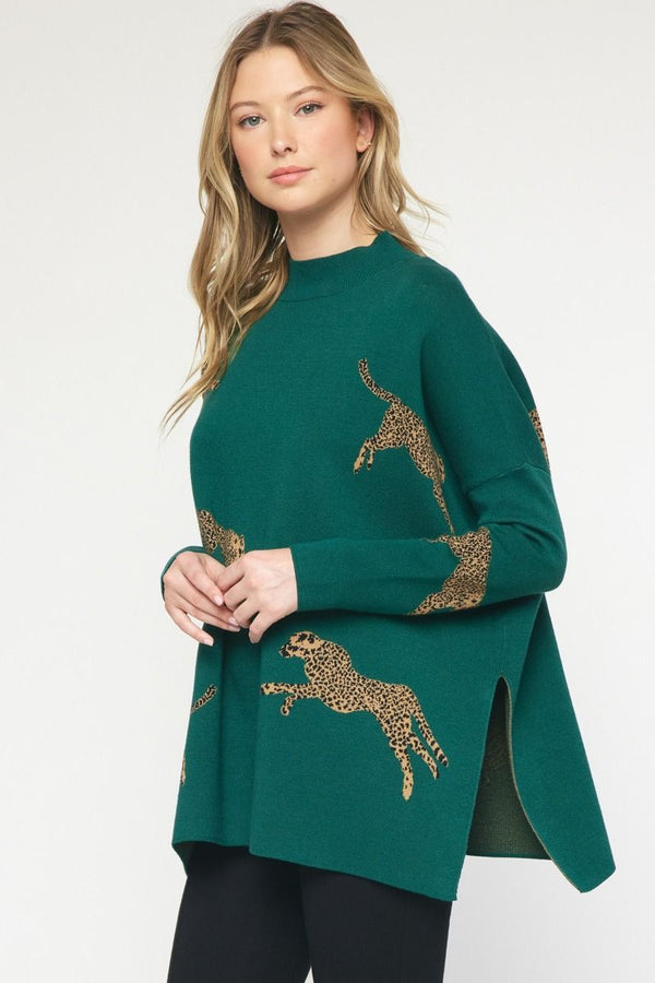 Cheetah Mock Neck Sweater - Various Colors and Plus!