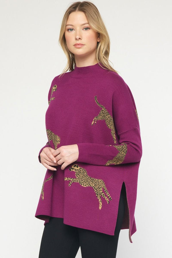 Cheetah Mock Neck Sweater - Various Colors and Plus!
