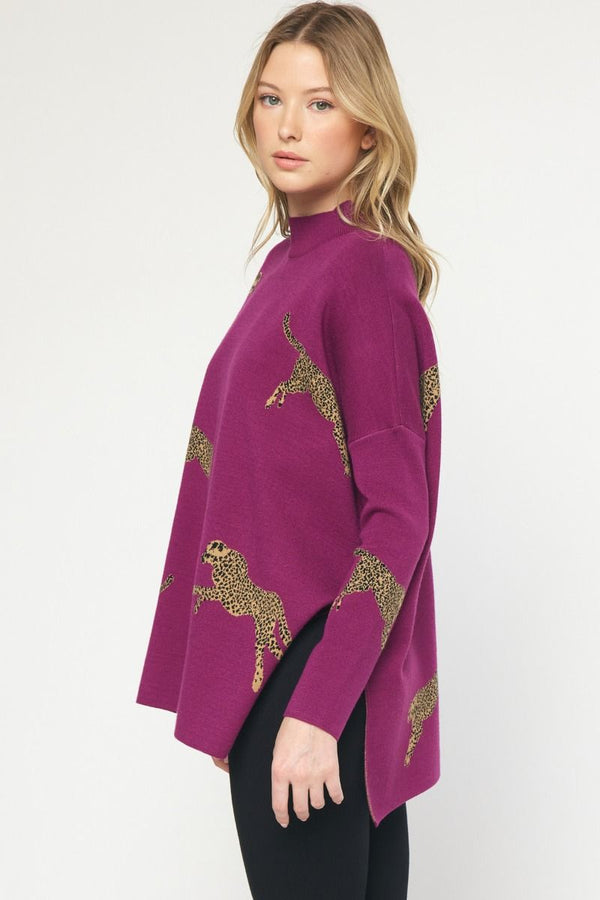 Cheetah Mock Neck Sweater - Various Colors and Plus!