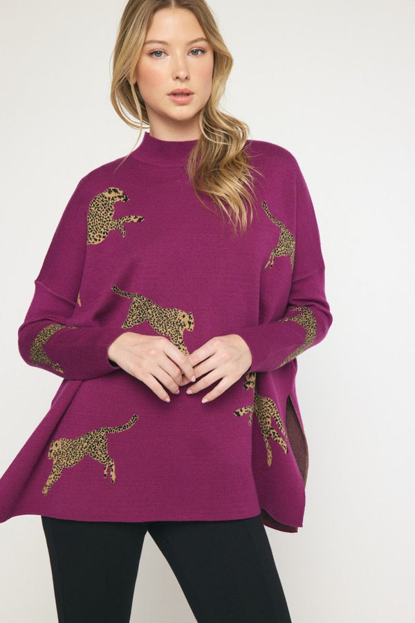 Cheetah Mock Neck Sweater - Various Colors and Plus!