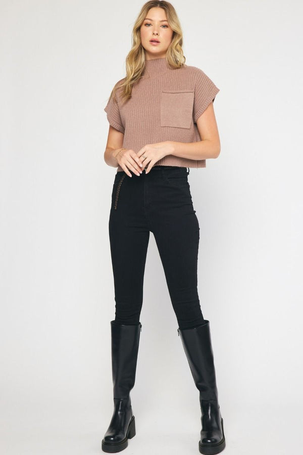 Fall In Love Cropped Sweater Top - Mocha