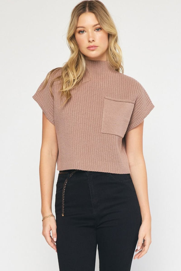 Fall In Love Cropped Sweater Top - Mocha