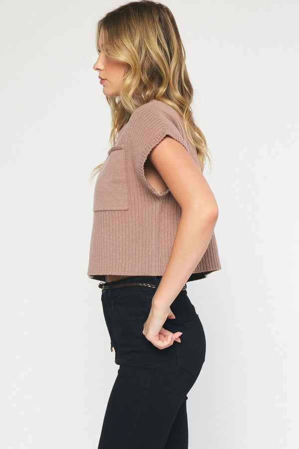 Fall In Love Cropped Sweater Top - Mocha