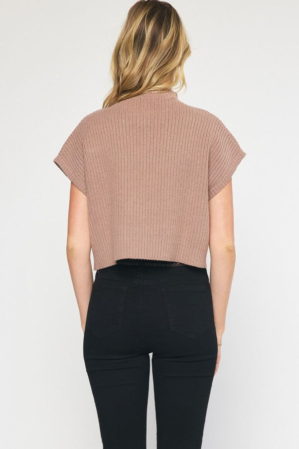 Fall In Love Cropped Sweater Top - Mocha