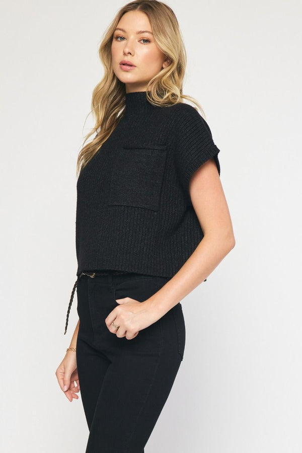 Fall In Love Cropped Sweater Top - Black