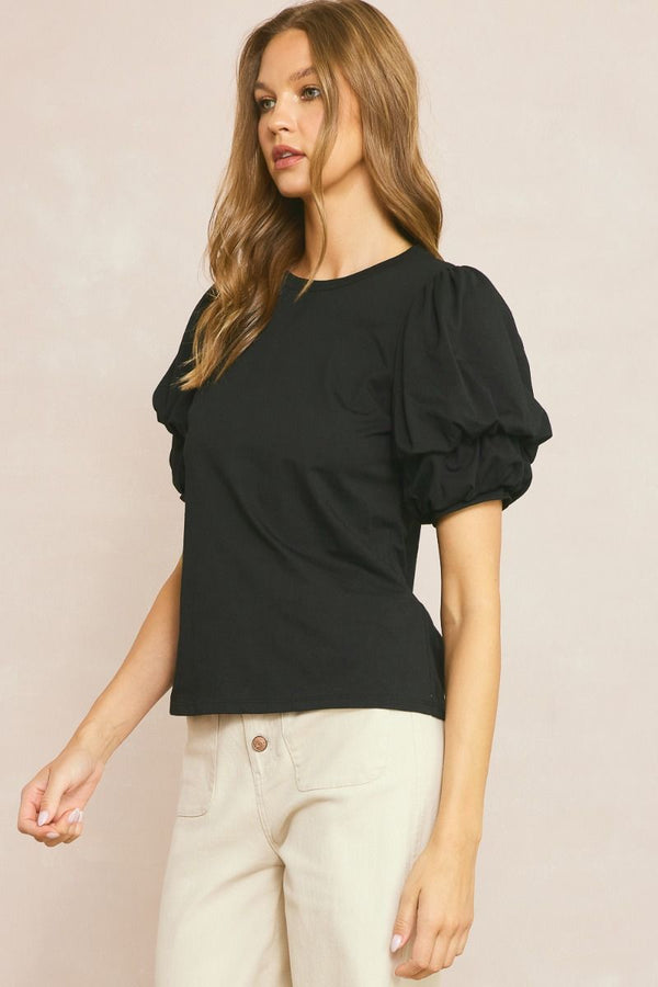 Meant to Be Bubble Sleeve Top - Black