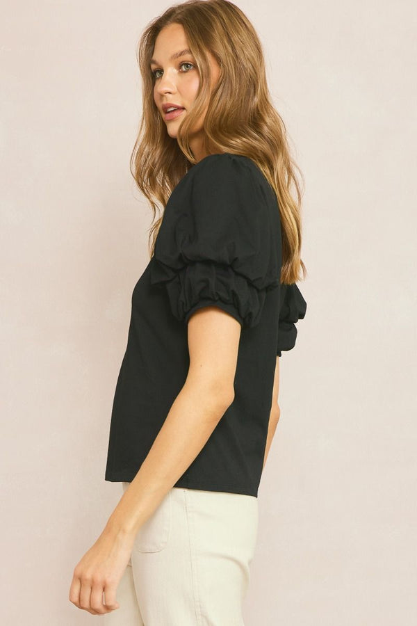 Meant to Be Bubble Sleeve Top - Black